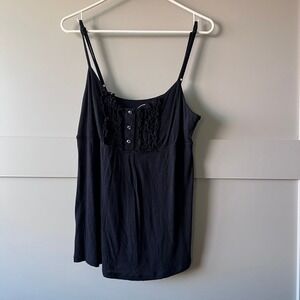 INC International Concepts Petite Black Ruffle Button Cami‎ Tank Top PL